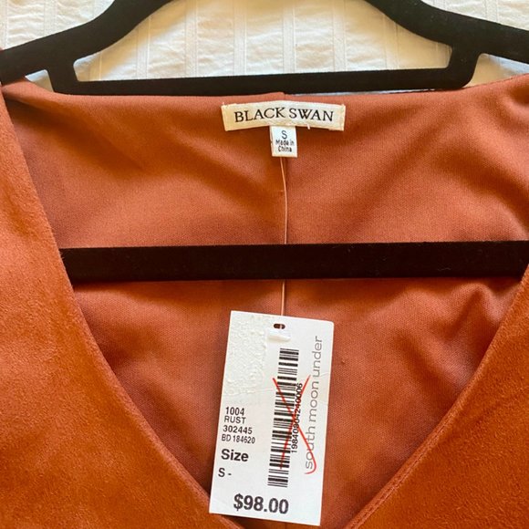 Black Swan velvet mini dress in rust (with pockets!) - Picture 4 of 4